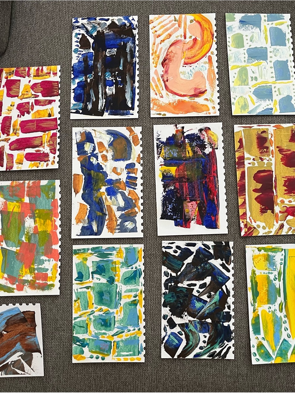 Set of 12 Abstract Oil Painted Cards - Multicolor